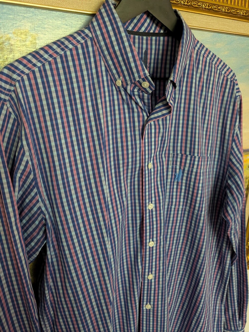 johnnie-O Blue and Pink Checked Button-Down Shirt